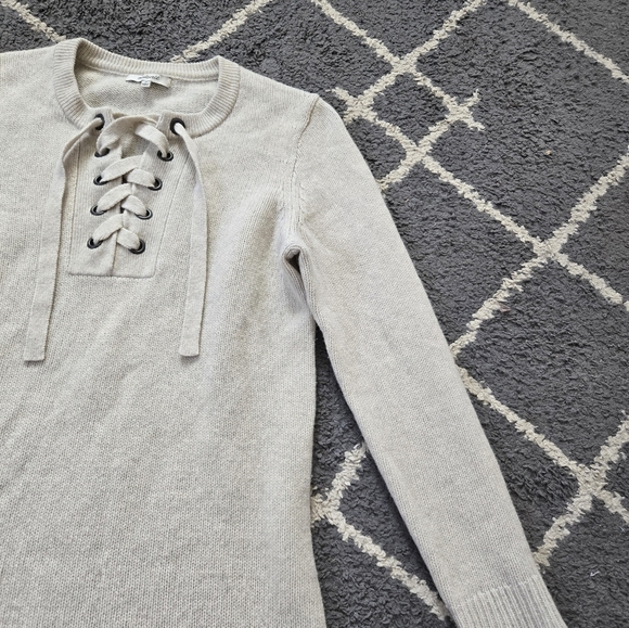 Madewell Merino Wool Long Sleeve Lace Up Front Cream Oatmeal Sweater Dress M - Picture 7 of 11